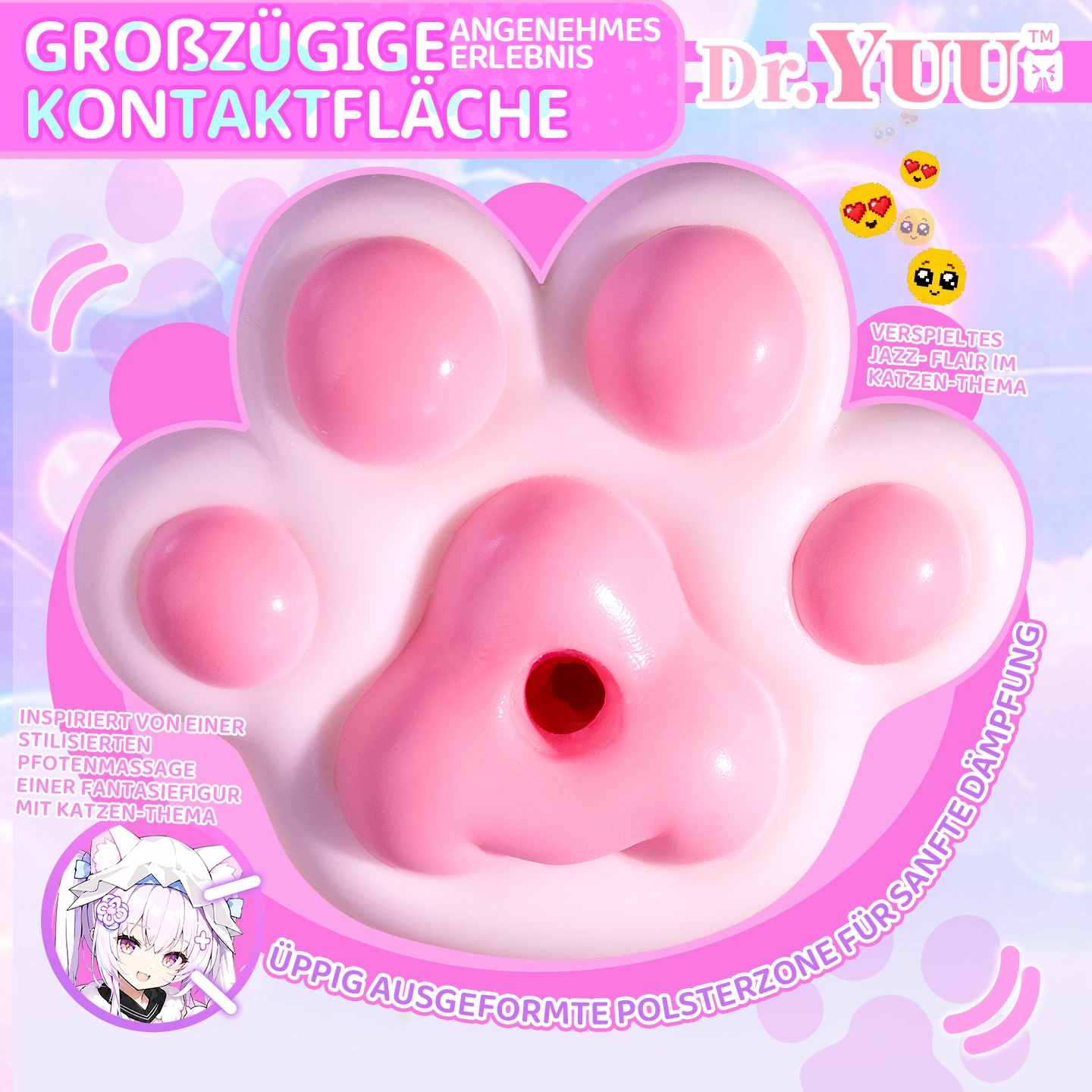 Dr.YUU Masturbator mit Schleife, Pfotenrelief und rosa Ballen