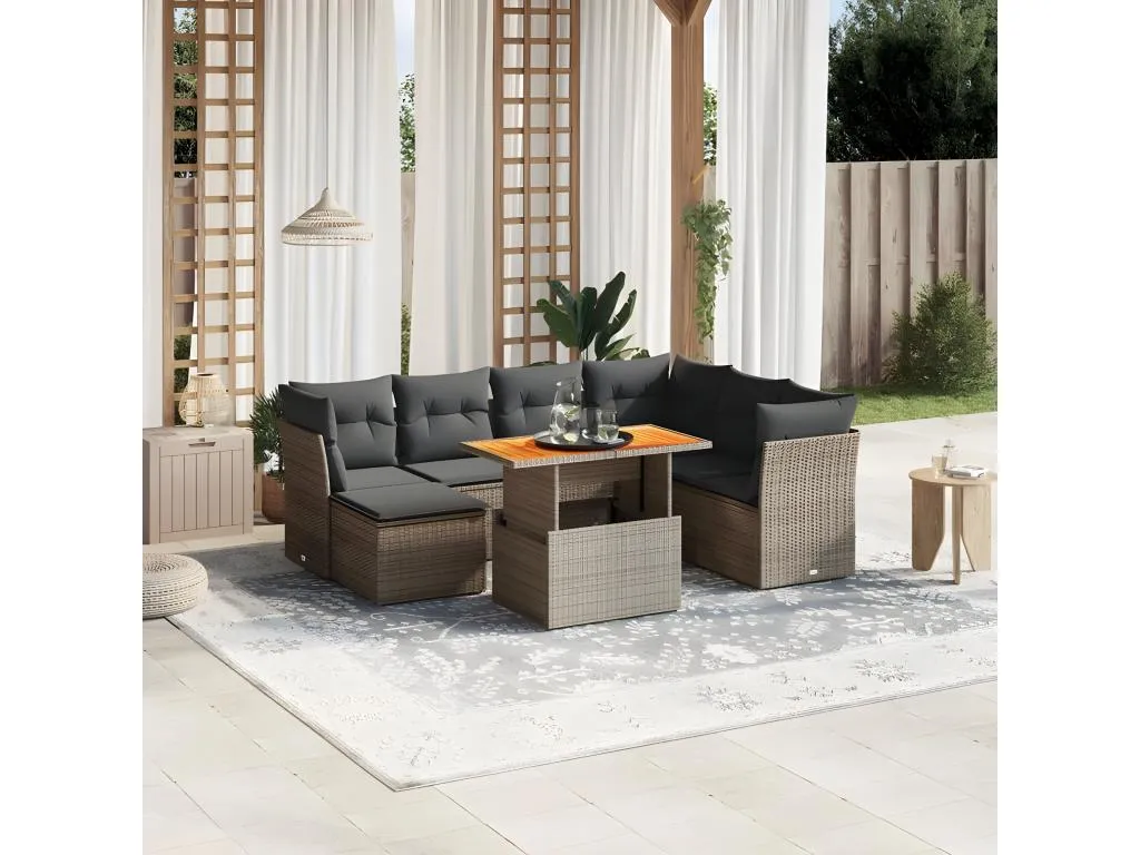 Decocasaes Set de sofás de jardín 8 pzas y cojines ratán sintético gris cvkn31647