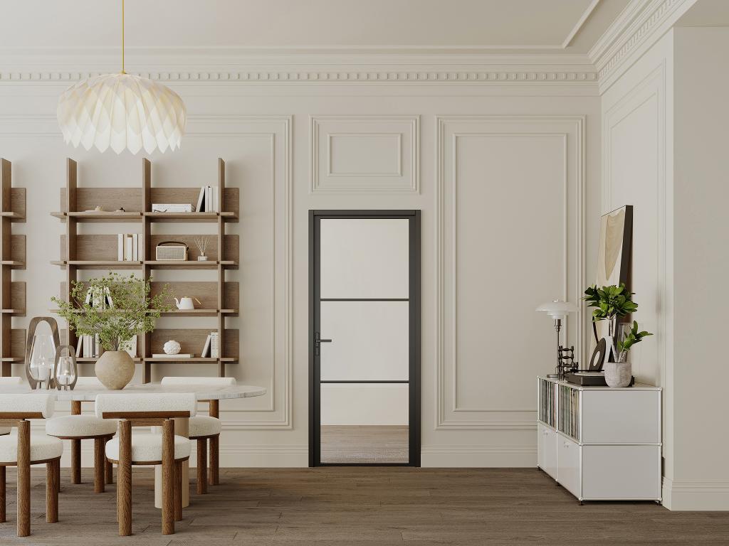 Puerta reversible de aluminio y vidrio templado - Alt. 204 x Ancho 93 cm - Negra - MASERU