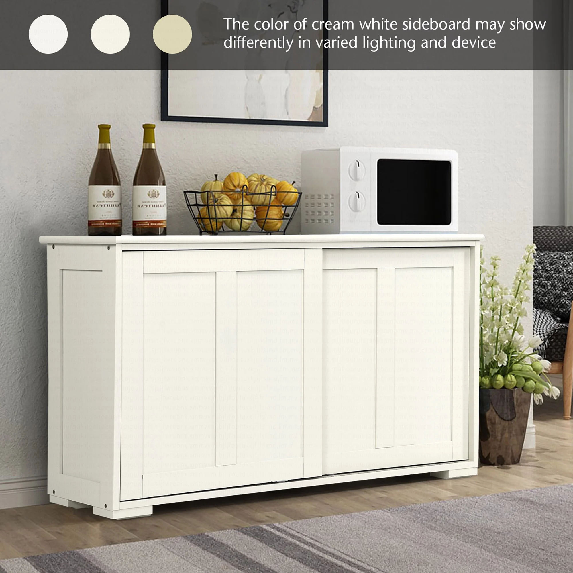 Costway Kitchen Storage Cabinet Sideboard Buffet Cupboard Wood Sliding Door Pantry White - Image 9