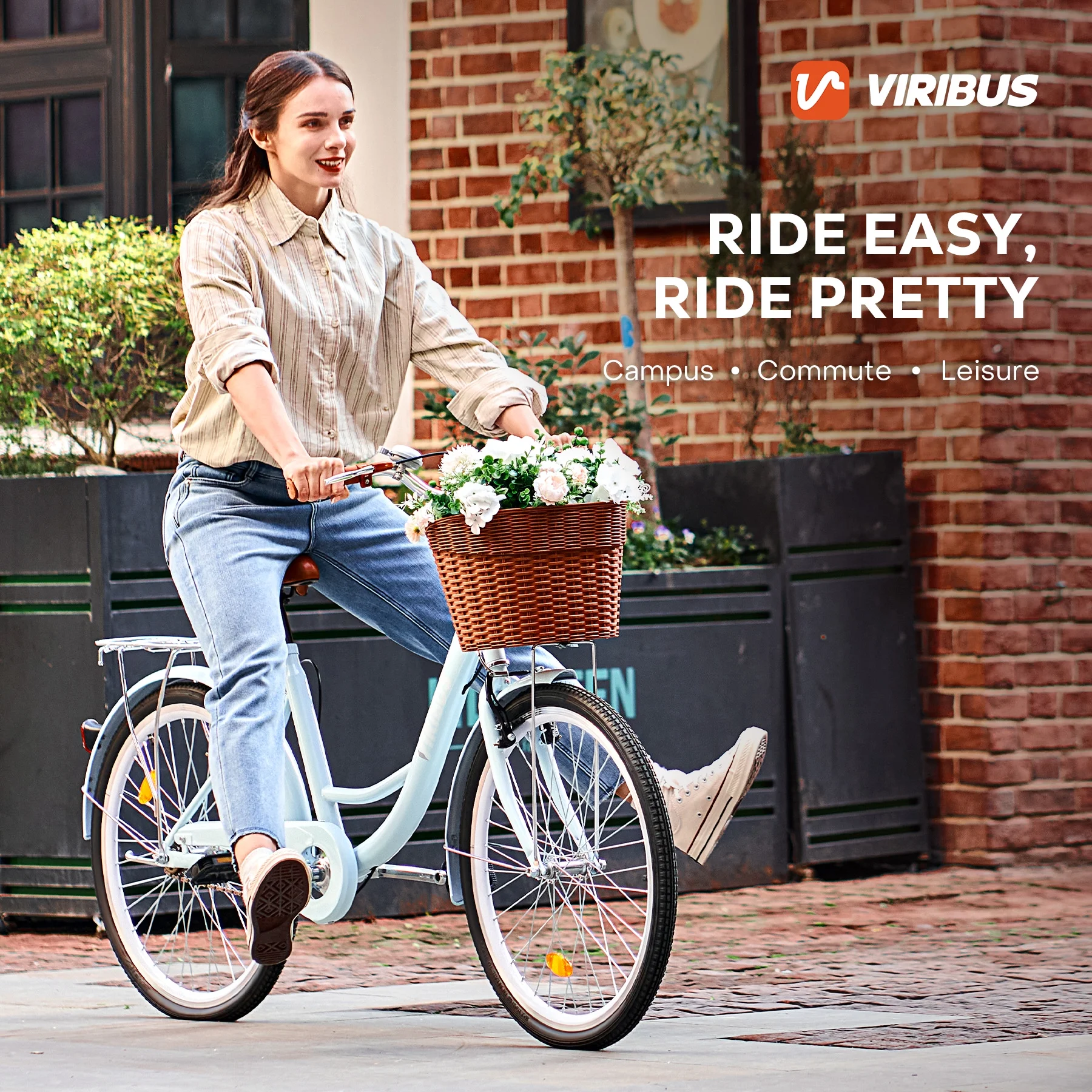 Viribus Women's Comfort Bike 24 inch Beach & City Cruiser Bicycle with Basket Rack White - Image 27