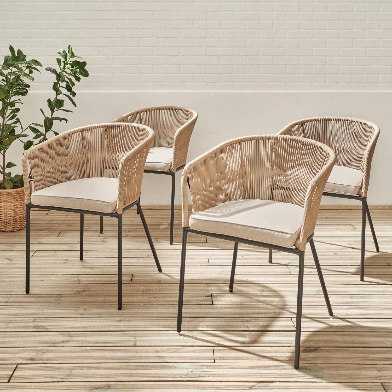 Santos - Sillón de jardín de cuerda y acero galvanizado, set de 4