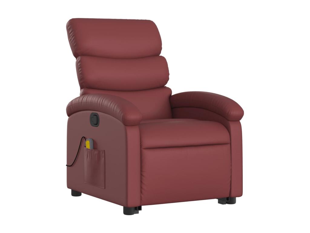 Sillón reclinable de masaje de pie cuero artificial rojo tinto