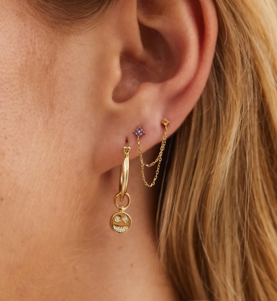 Single Gilded Chain Stud Earring 14K