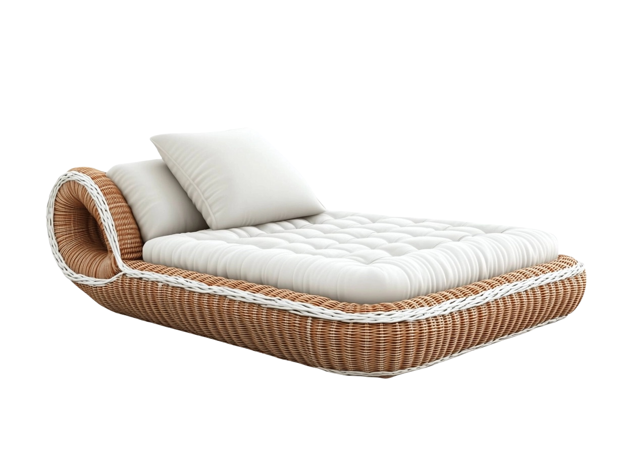 Sofá cama de ratán de 200x120 cm en color beige y blanco con almohadas suaves y diseño moderno ideal para sala o patio ld5926075
