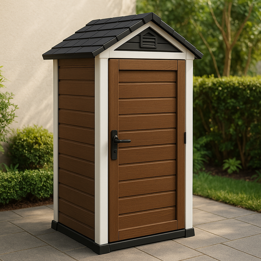 Organizador de almacenamiento armario exterior resina 147x86x134 cm marrón/blanco jardín protección impermeable