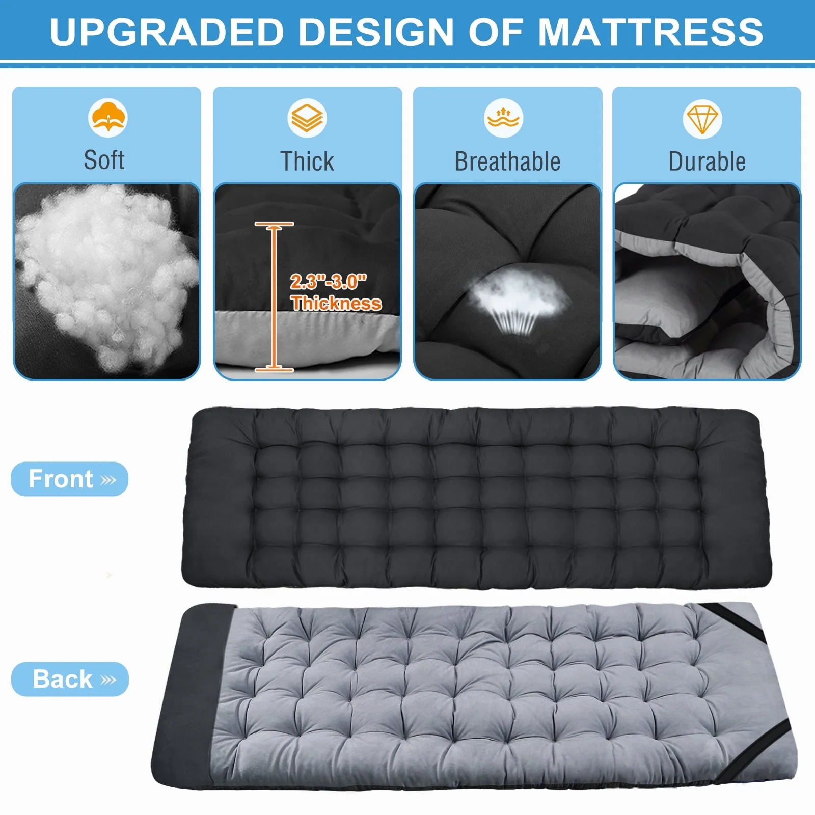 MOPHOTO Adults Folding Camping Cot, Oxford Folding Cot Portable Outdoor Military Sleeping Bed, Camping Cot with Mattress&Carry Bag, 75" x 28"x 14" - Image 3