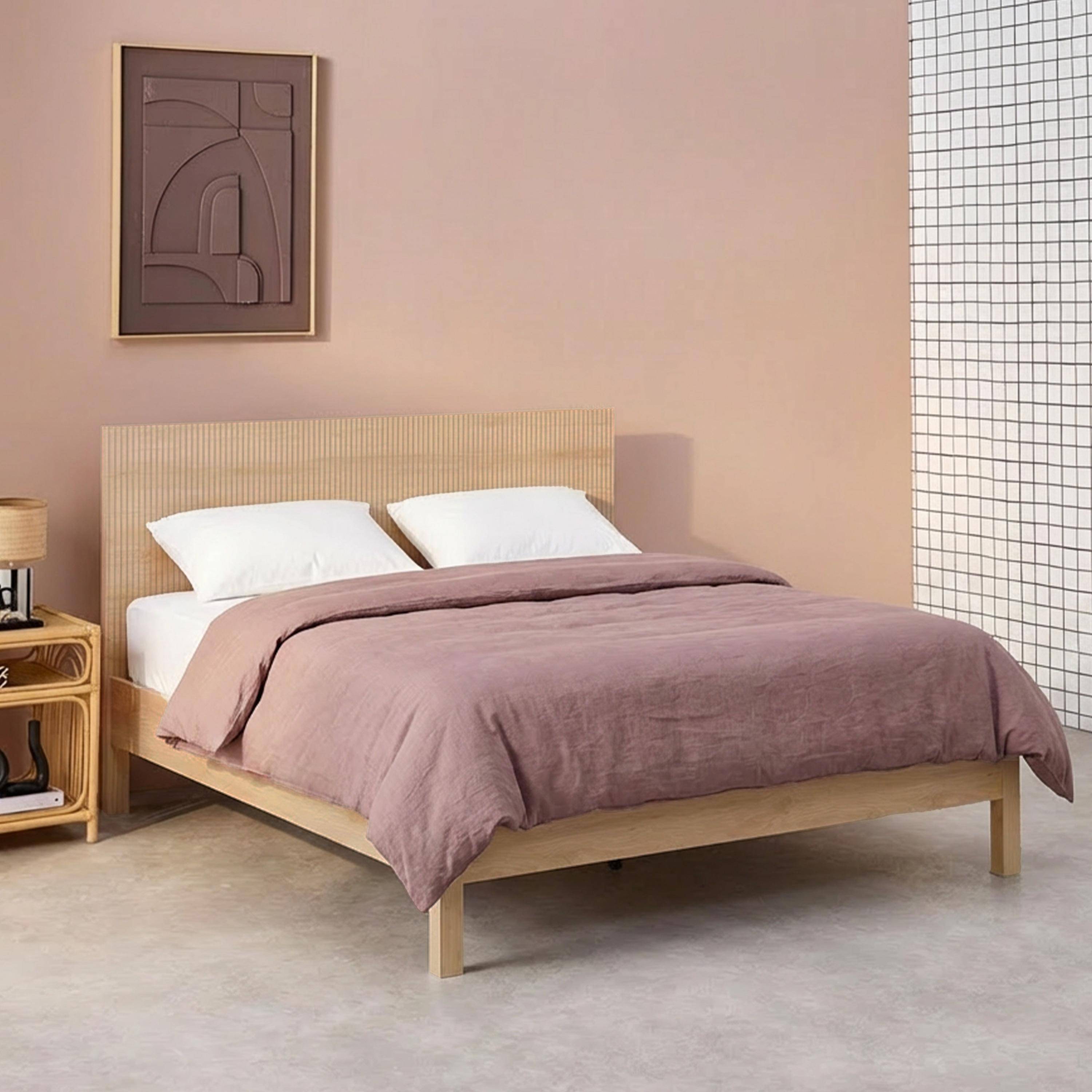 Linear - Cama con somier a láminas y cabecero 140x190cm, decoración madera