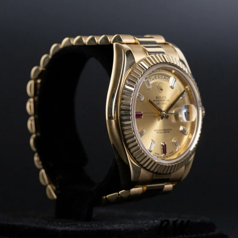 Rolex Day-Date 218238 Champagne Ruby Dial Yellow Gold 41MM Mens Replica Watch