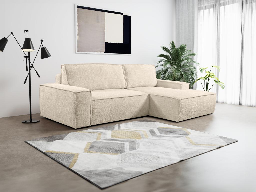 Sofá cama rinconera de tela bouclette beige - ángulo derecho