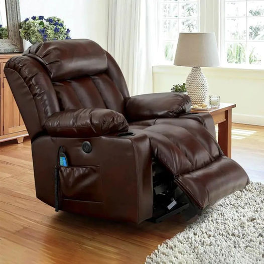 Clearance Sale MCombo Large Lay Flat Dual Motor Power Lift Recliner Chair Sofa with Massage and Heat, USB Ports, Cup Holders, Extended Footrest！