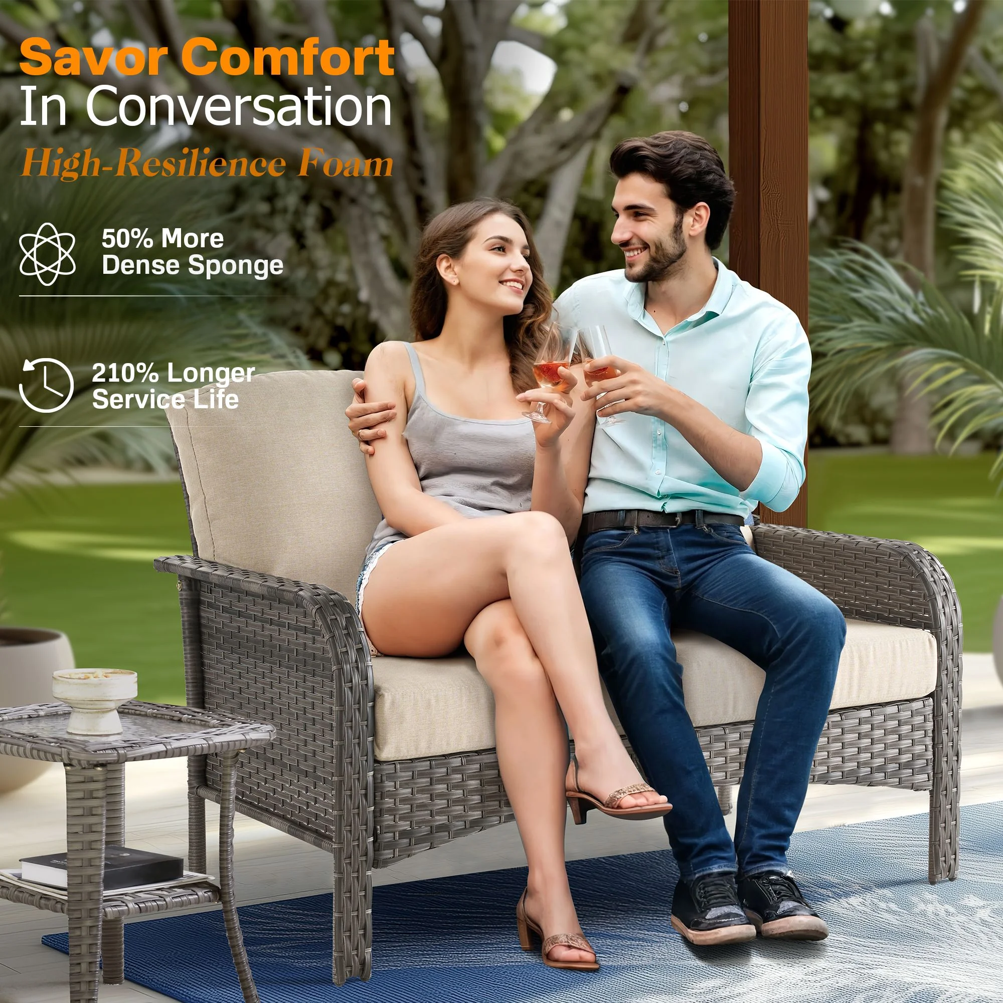 Vcatnet 4 Pieces Outdoor Patio Furniture All-weather Wicker Conversation Set with Coffee Table for Garden,Poolside,Gray - Image 15