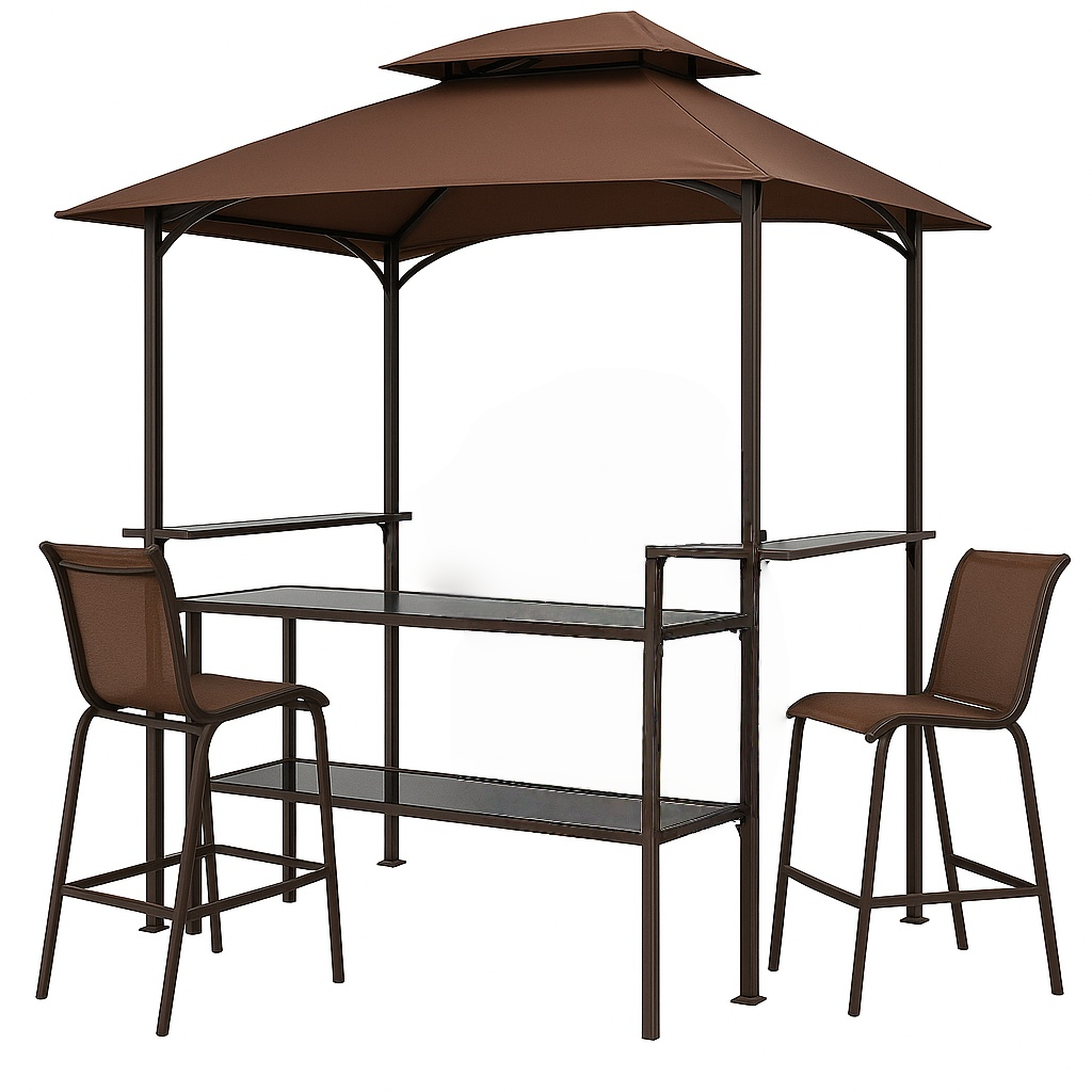 Refugio para barbacoa de 3 piezas Metal marrón/poliéster Para terraza y jardín 194x121x242 cm