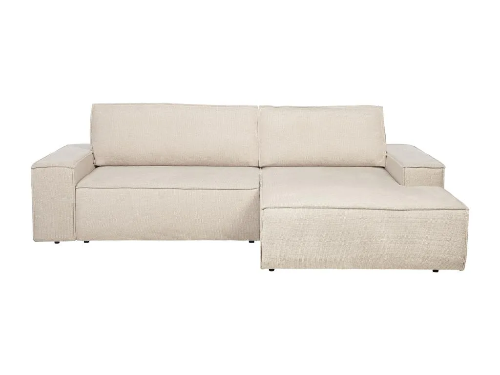 Sofá esquinero derecho convertible de tela texturizada beige Decounico