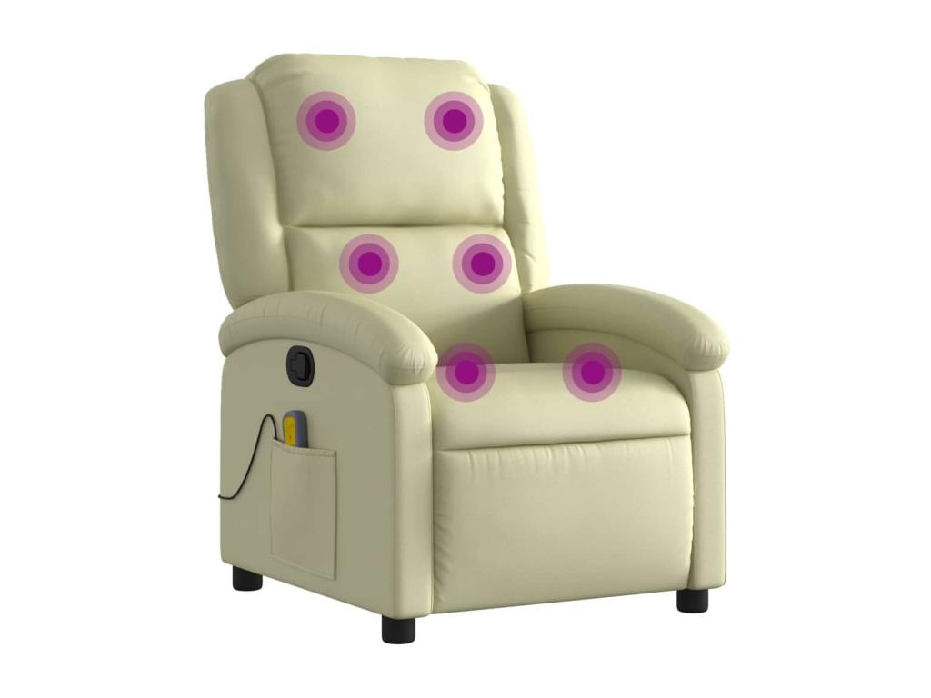 Sillón reclinable de masaje cuero auténtico crema