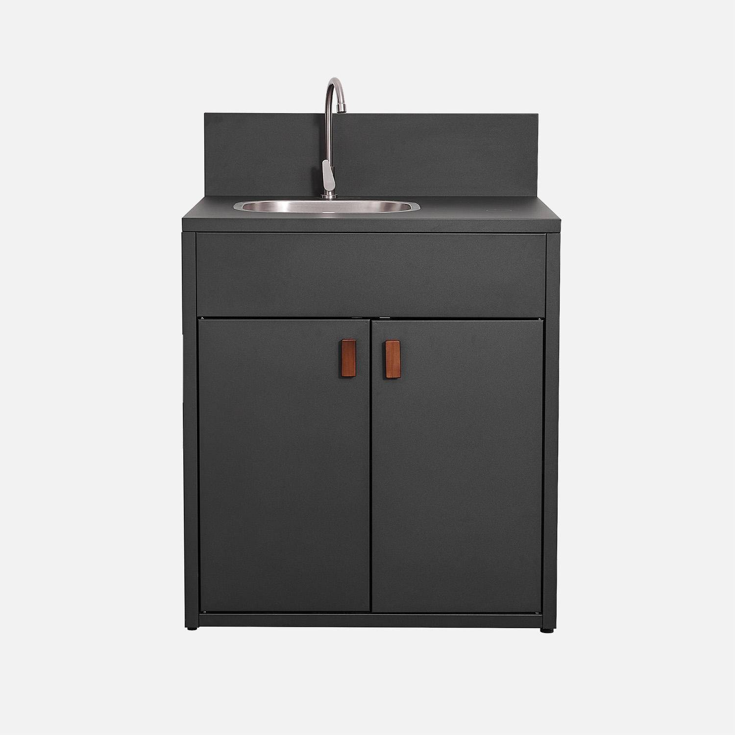 Thira - Cocina exterior de acero con fregadero y 2 puertas, 80cm