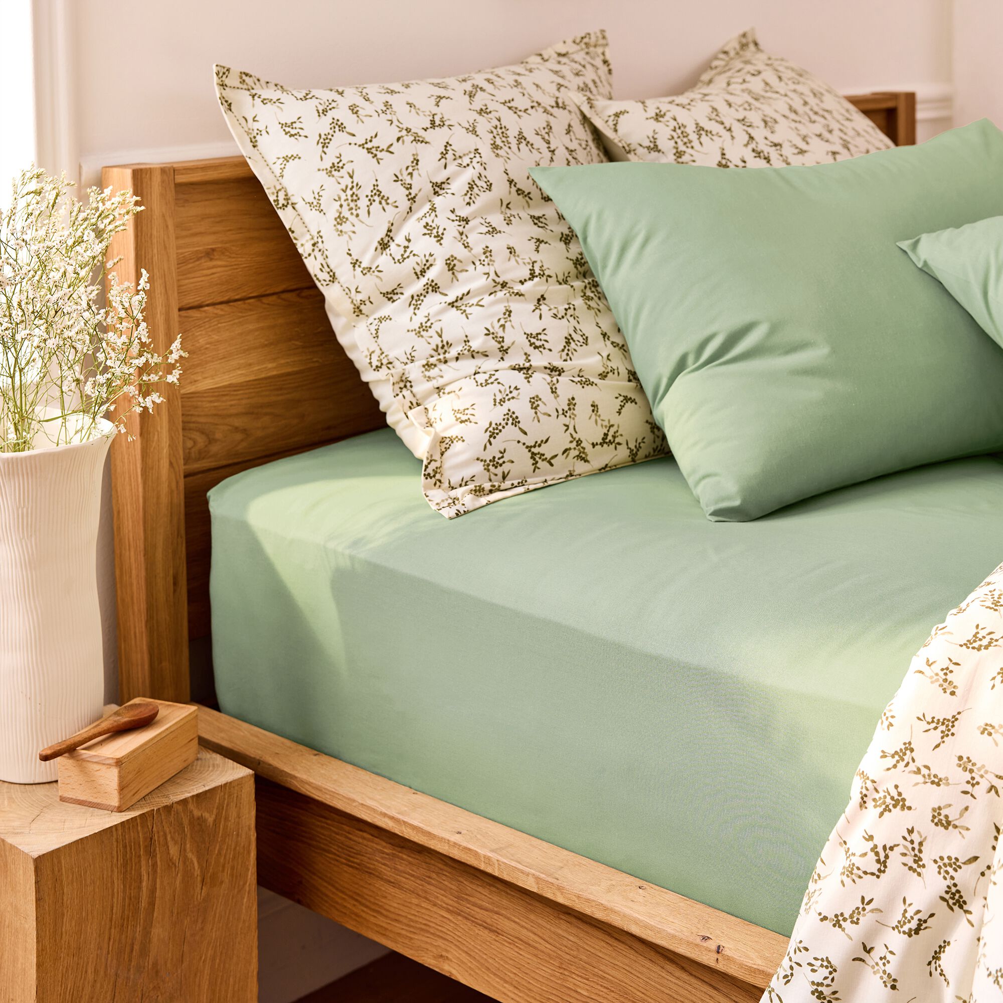 MIRAGE - Drap housse en coton 140x200cm B30cm - vert pistache