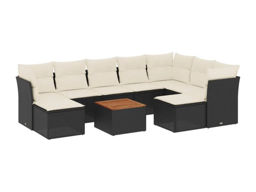 Set de sofás de jardín 10 pzas cojines ratán sintético negro 77670NVTO