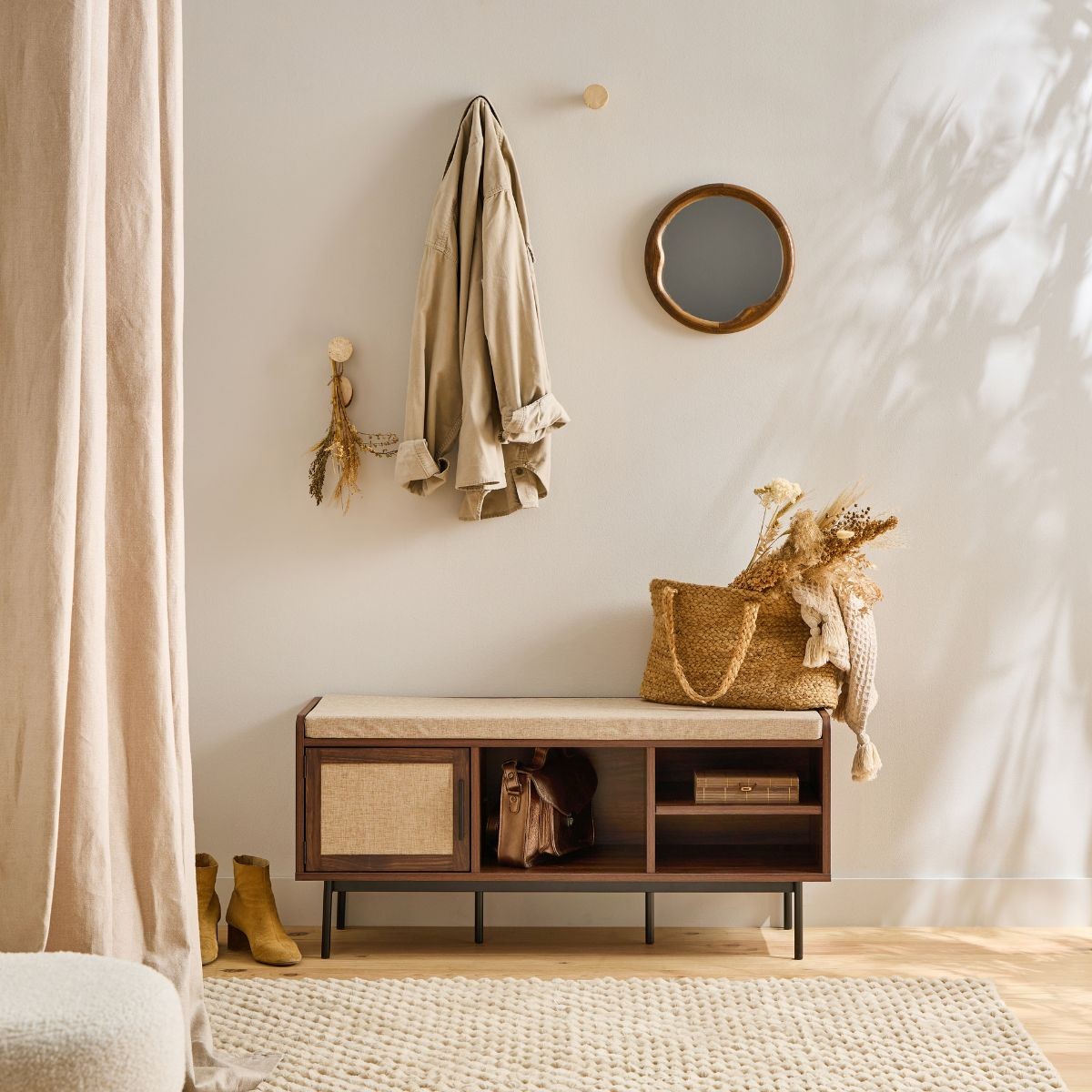 Calicosy - Schoenenbank 3 vakken 1 deur L100 cm - JETSON - Donker hout