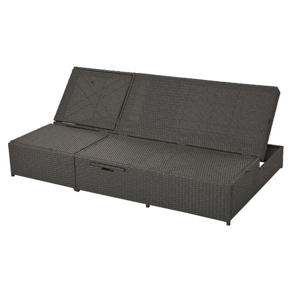 Harper & Bright Designs Rattan Outdoor Double Lounge Chaise 2-Person PE Wicker Outdoor Patio Sunbed with Canopy Cover for Backyard Garden Balcony, Beige+Black - Image 68