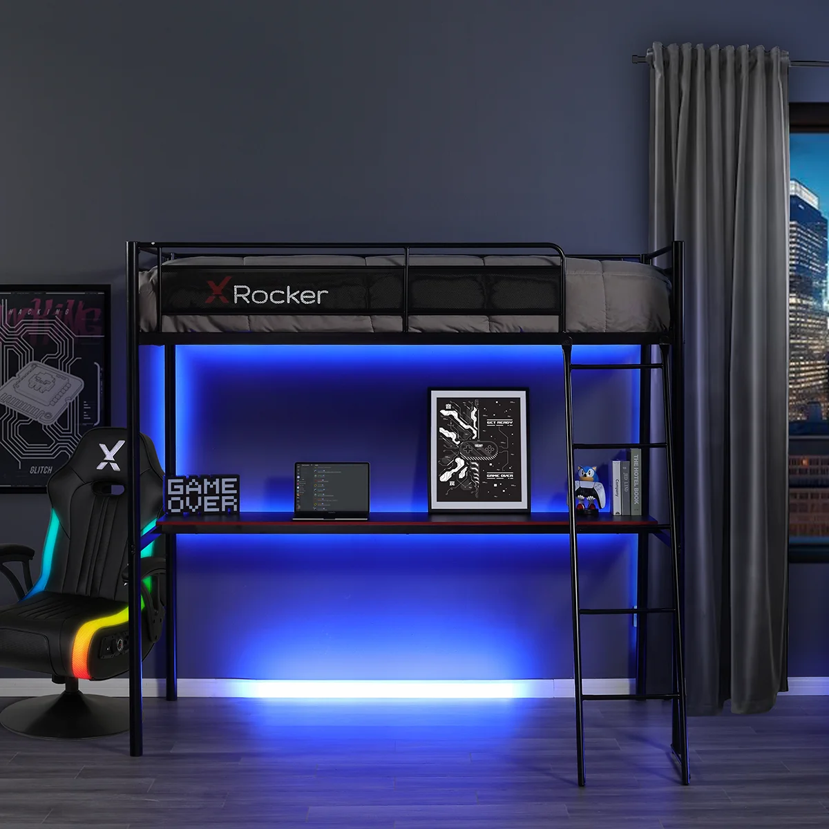 X Rocker HQ Gaming Bunk Bed with LED Lighting, Black, Twin - Image 8
