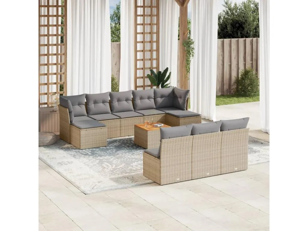 Set de sofás de jardín 11pzas con cojines ratán sintético beige 97271ADHJ