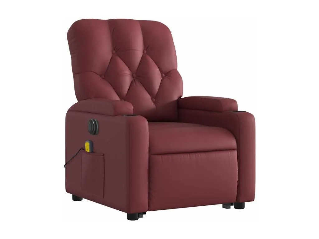 Sillón de masaje elevable eléctrico cuero artificial rojo tinto