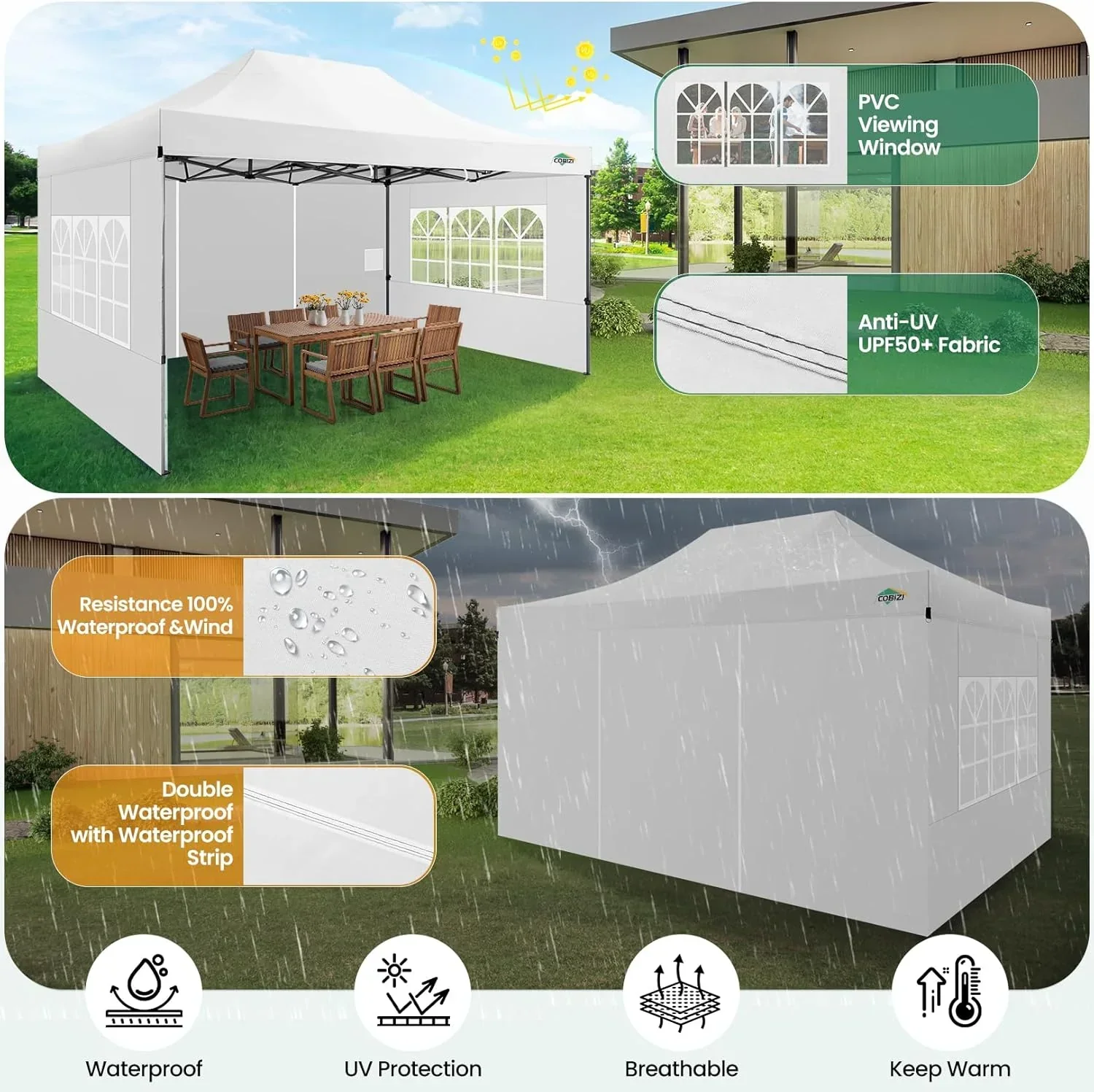 COBIZI 10x20 Heavy Duty Pop up Canopy Tent 6 sidewalls Commercial Canopy Wedding Party Tents
