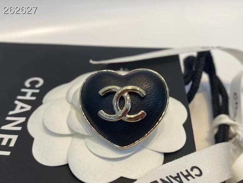 Chanel Black Leather Heart Brooch - Original Replica Club