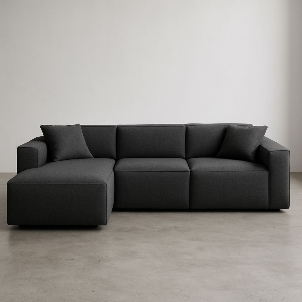 Sofá Seccional L de Tela Poliéster Gris Oscuro 300cm x 200cm x 85cm