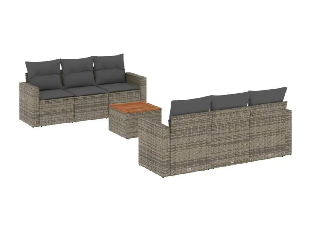 Set de sofás de jardín 7 piezas con cojines ratán PE gris XJIY29549