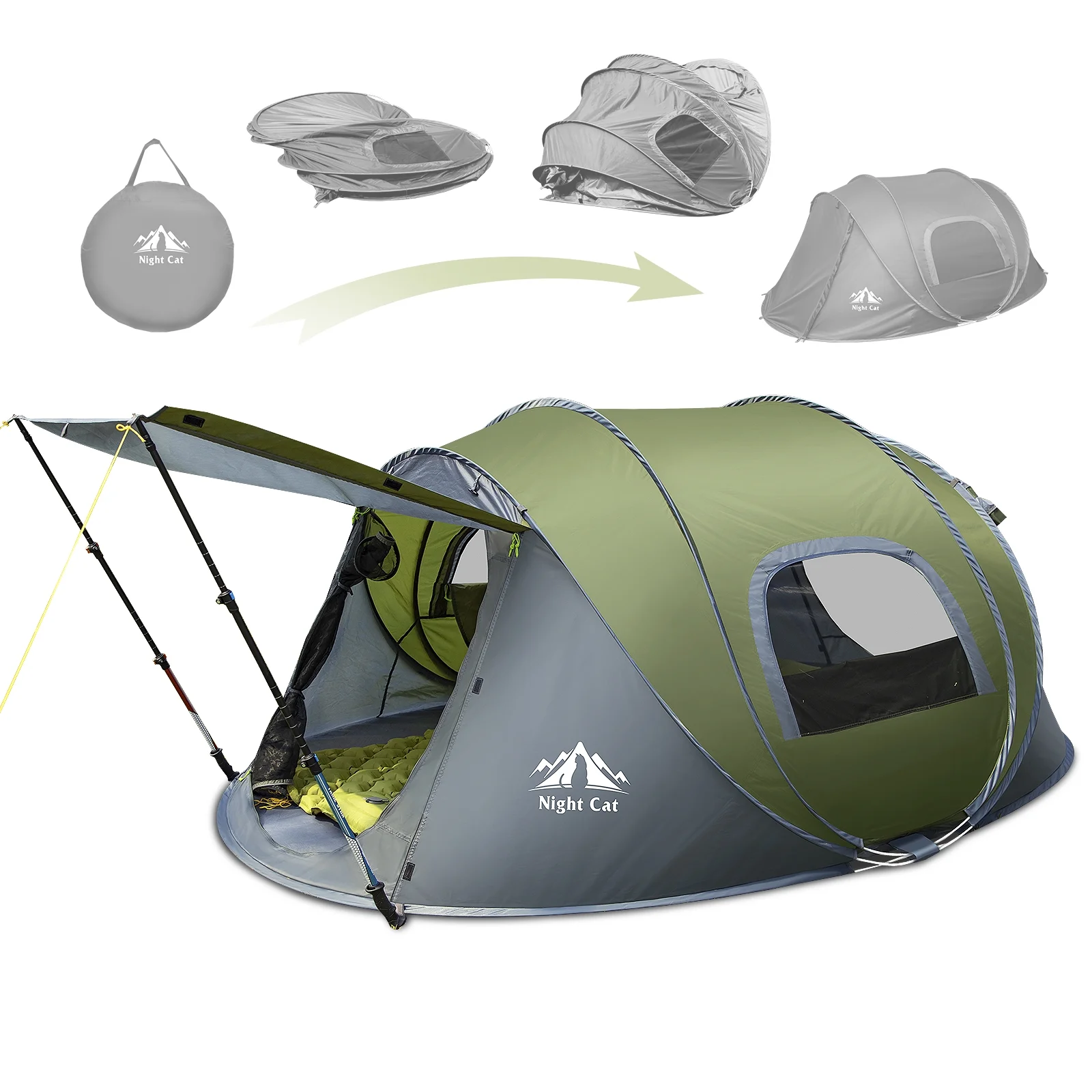 Night Cat Pop-Up Camping Tent with Instant Setup, 2-3 Person Tent Family Hiking - Image 2