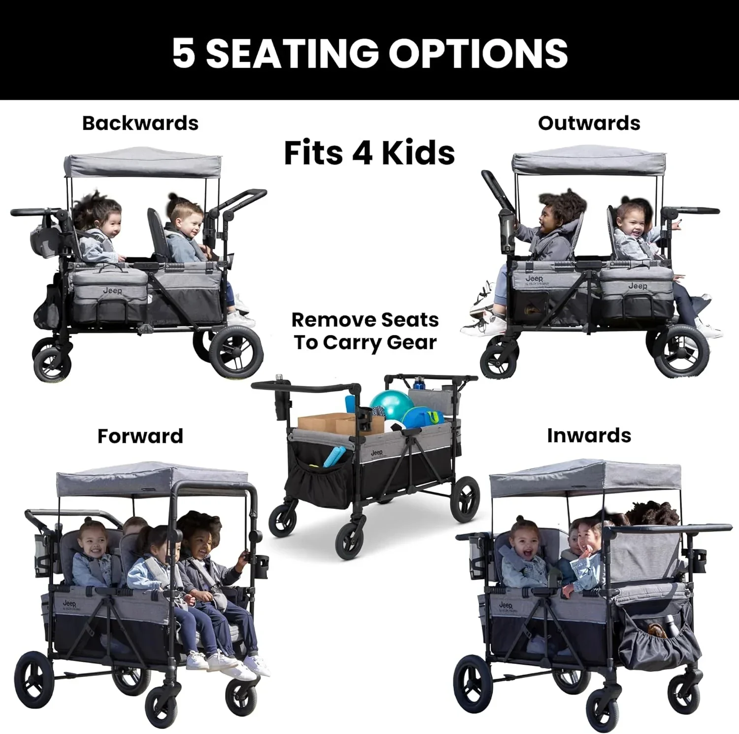 Jeep Wrangler Deluxe 4 Seater Stroller Wagon by Delta Children Premium Quad Stroller Wagon