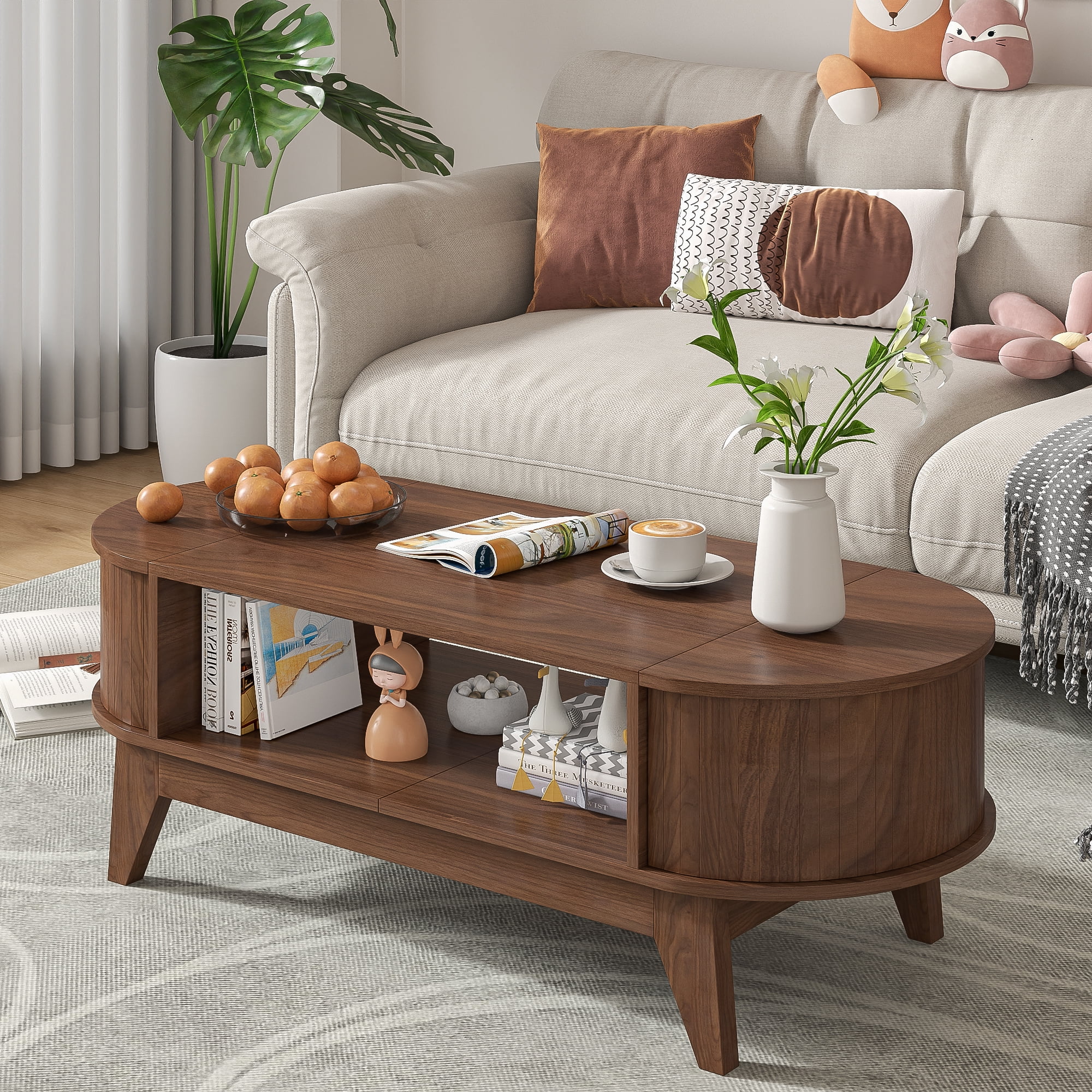 Fluted Coffee Table with Storage, Modern Coffee Tables, Wood Accent Center Table - Image 22