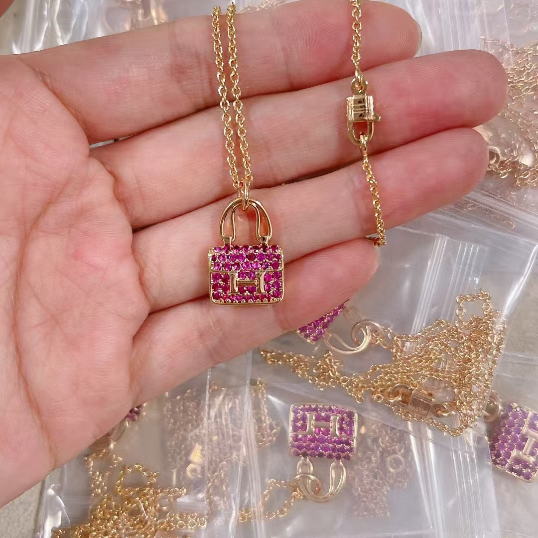Hermes Diamond Paved Bag Pendant Necklace - Original Replica Club