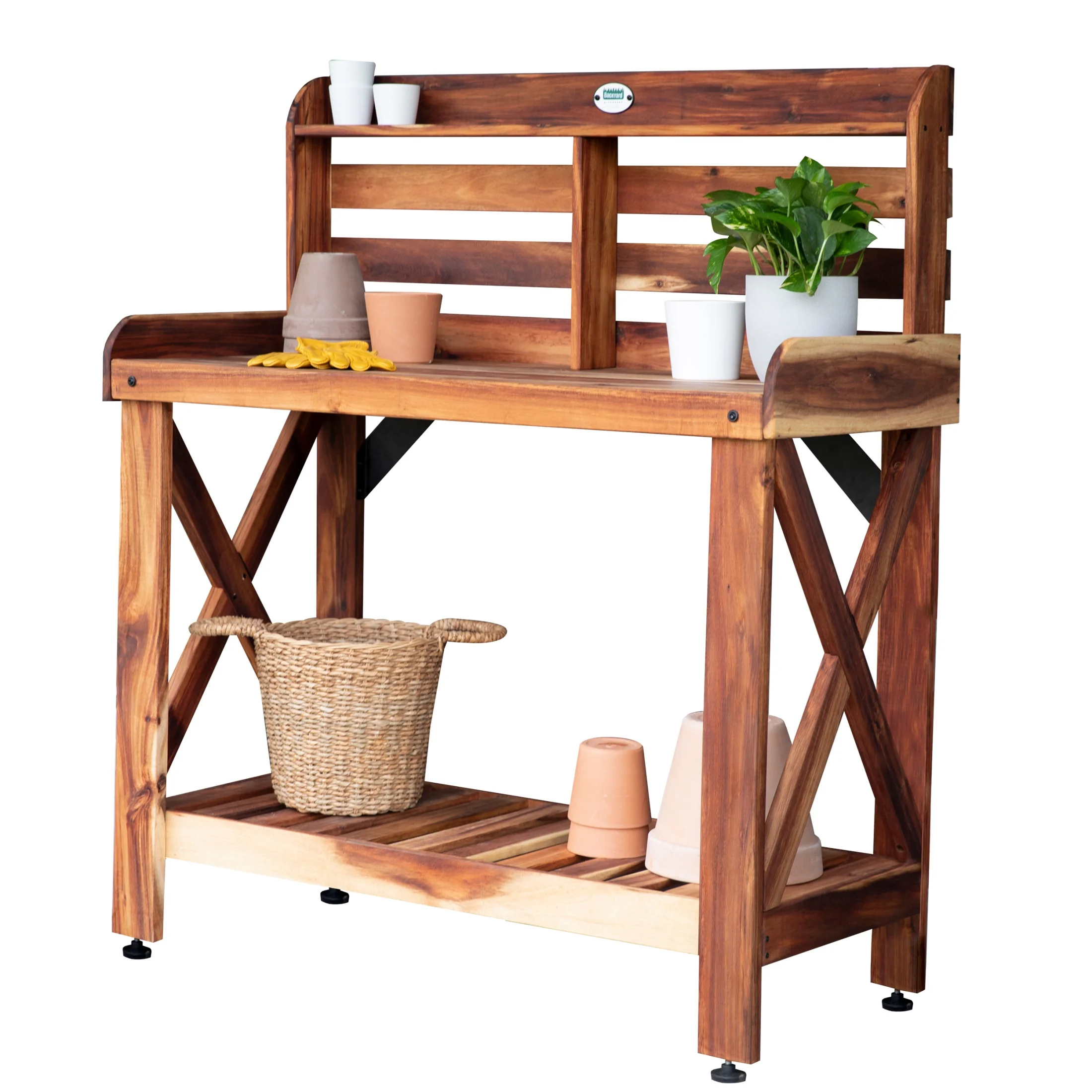 Backyard Discovery 47" Acacia Wood Garden Potting Bench & Serving Bar, Storage Shelf - Image 2