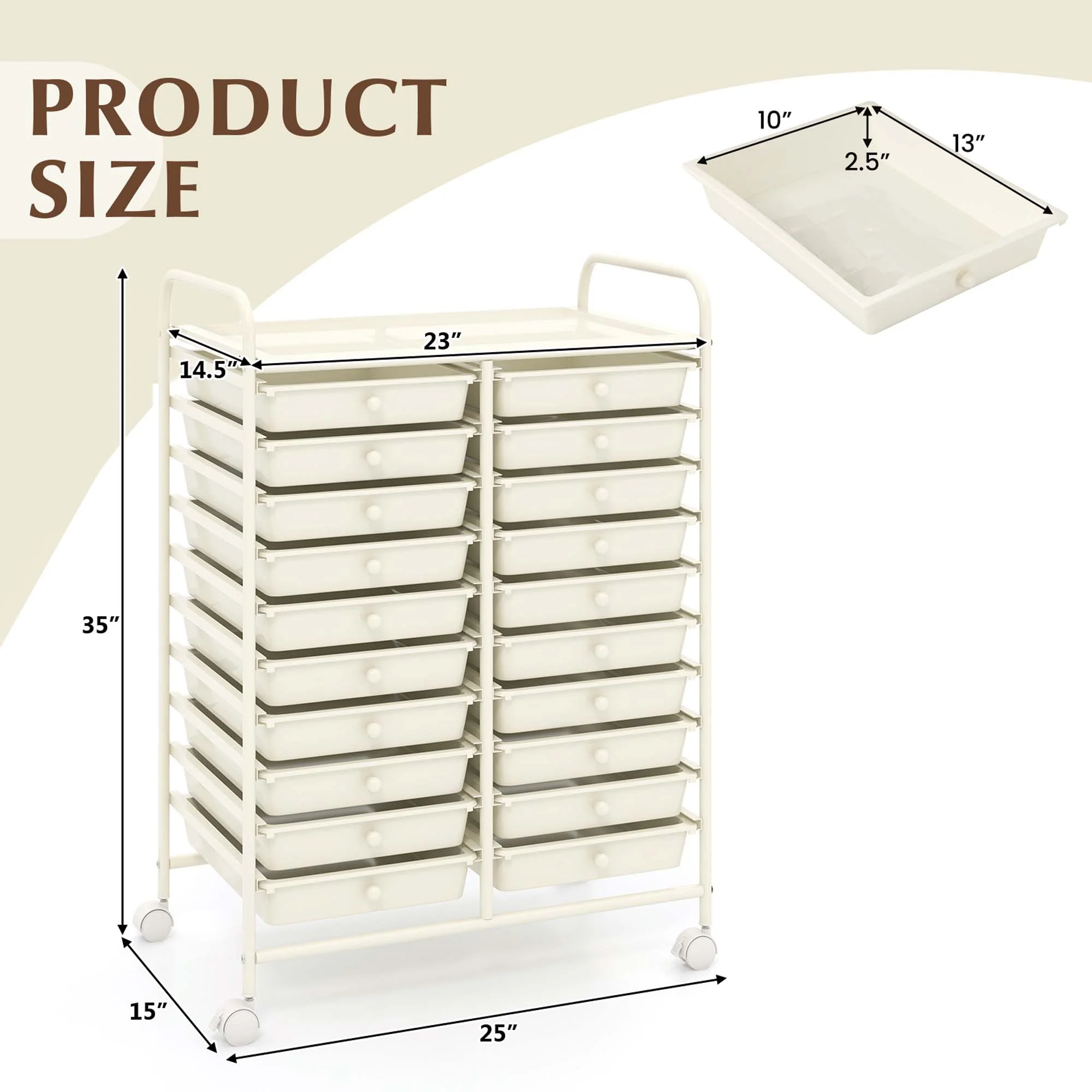 Costway 20 Drawer Rolling Storage Cart Tools Scrapbook Paper Office School Organizer Yellow - Image 75