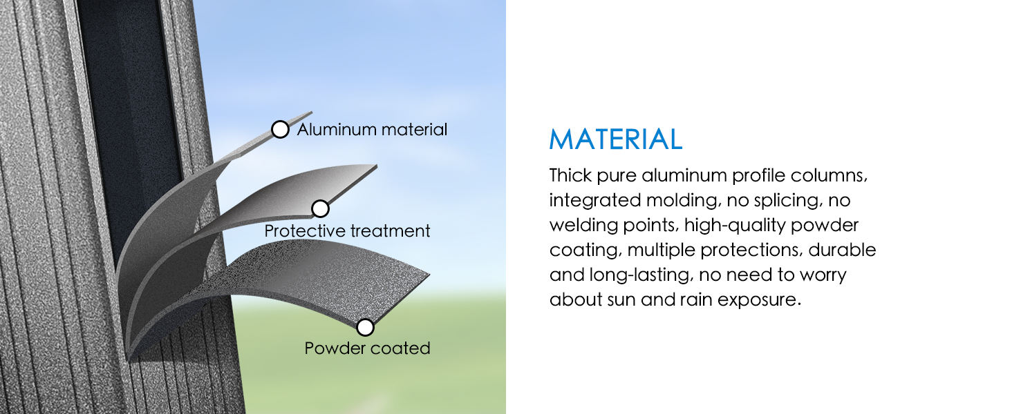 aluminum material, protective treatment, powder coated, gazebo materials