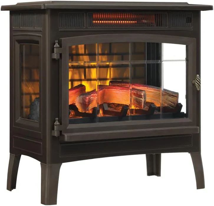 Freestanding Electric Fireplace Stove Heater with 3D Flame Effect for 1000 Sq. Ft