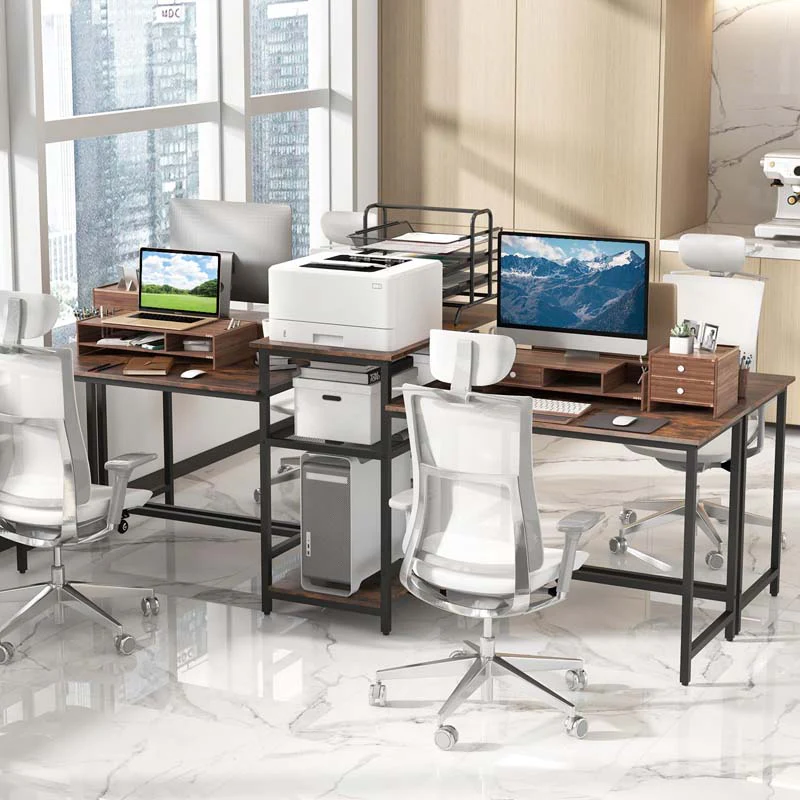Eletriclife 2-Person Computer Desk with Power Outlet and Printer Stand