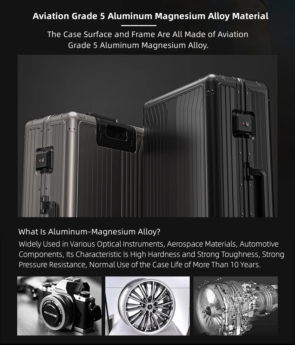 All Aluminum Magnesium Hardshell Carry on Luggage with Wheels, Modern Zipperless Hardshell Checked Luggage with TSA Lock, Airline Approved Metal Suitcase Travel Metal Rolling Luggage - Image 12