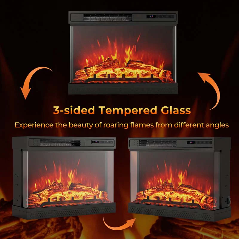 Eletriclife 24 Inches 3-Sided Glass Electric Fireplace Heater with Remote Control