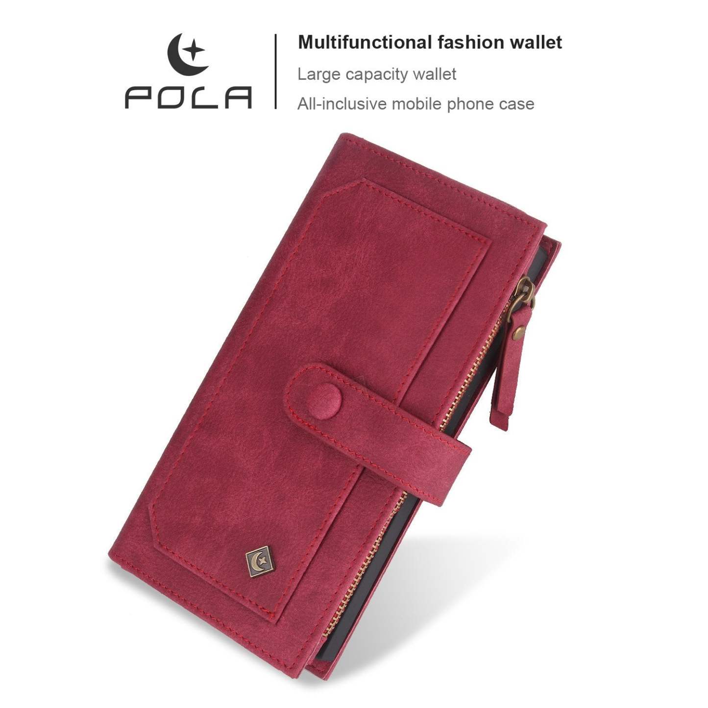 POLA Samsung Wallet Case , Leather Zipper Purse Detachable Magnetic 10 Card Slots Money Pocket Clutch Protection Back Cases Cover