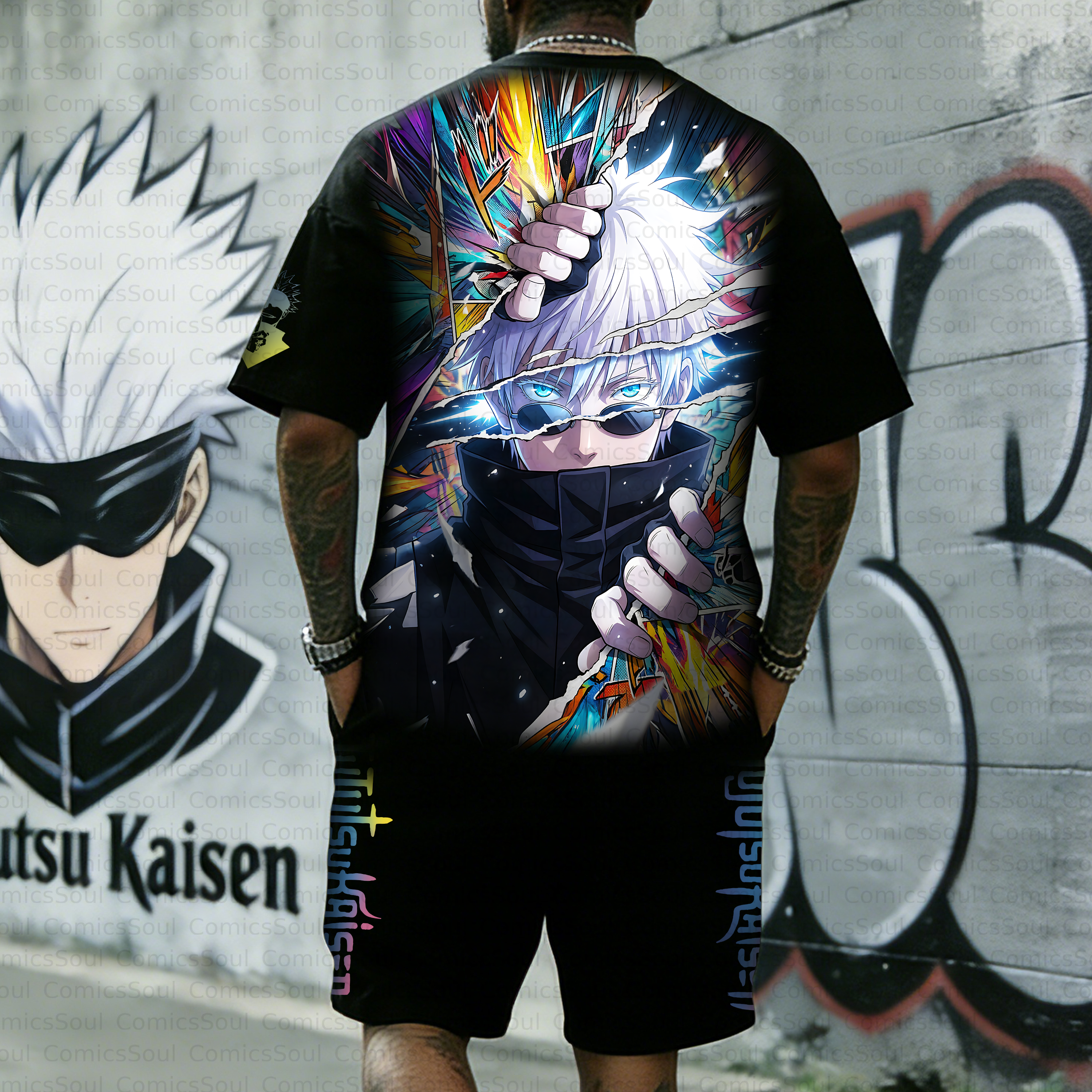 Unisex Anime Inspired Vintage T-shirt& Shorts 2 Pieces Set