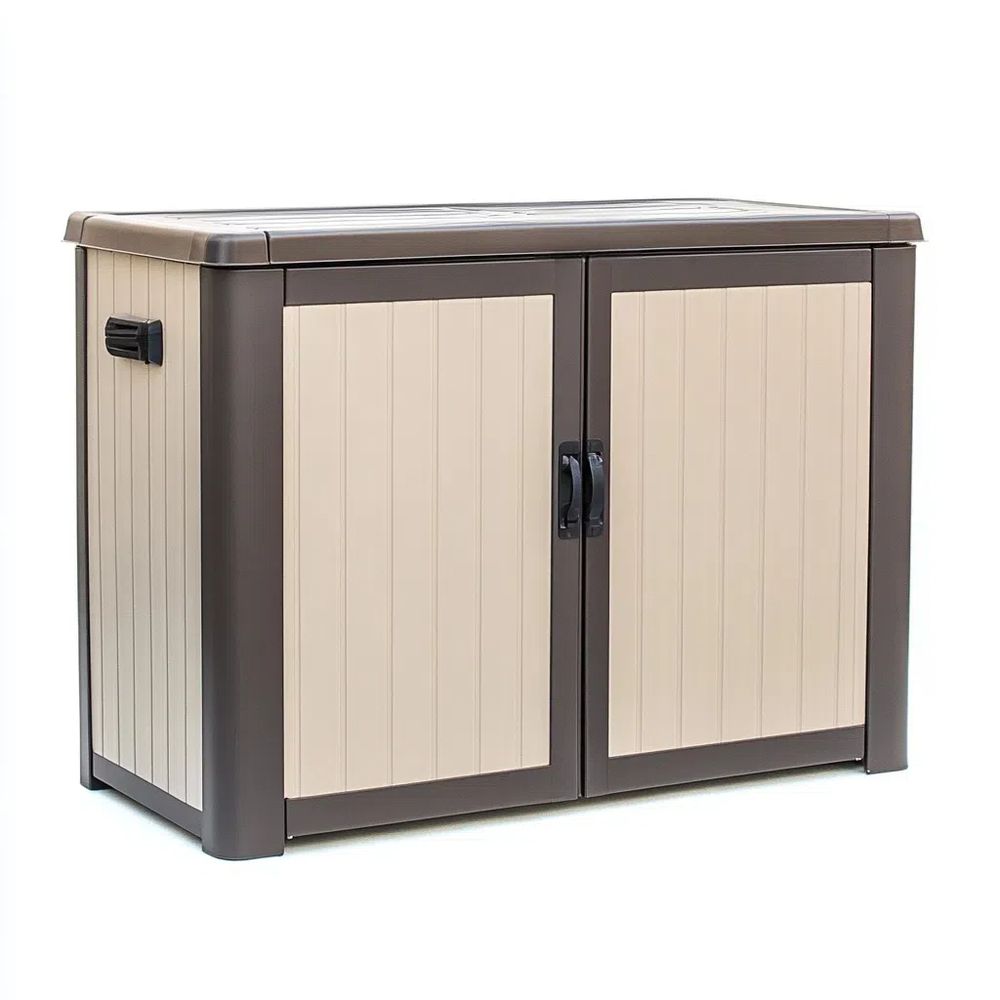 Casa y jardín Almacenaje al aire libre armario de almacenamiento impermeable mediano beige/marrón jardín plástico VZ4167542