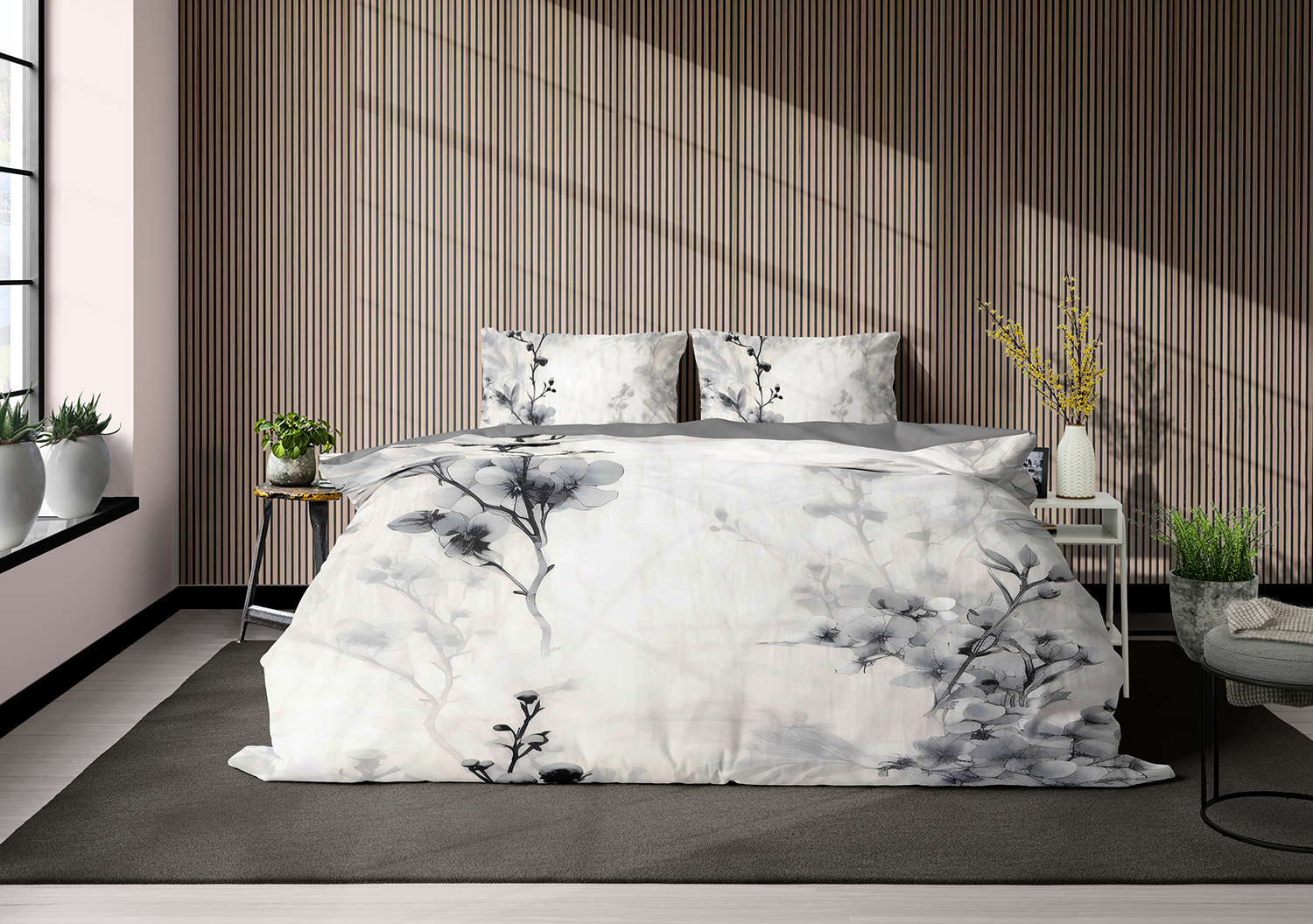 Eleganzzz Dekbedovertrek Micropercal Notte Fiori - white