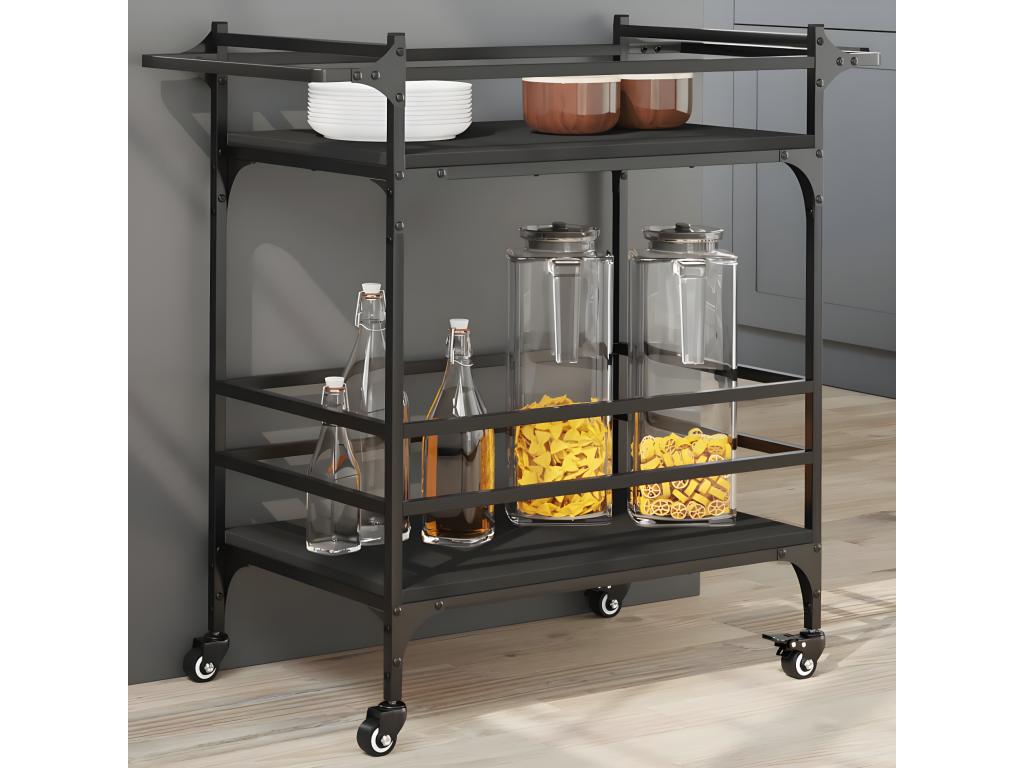 Casaplu Carrito de cocina de madera de ingeniería negro 82x40x78,5 cm