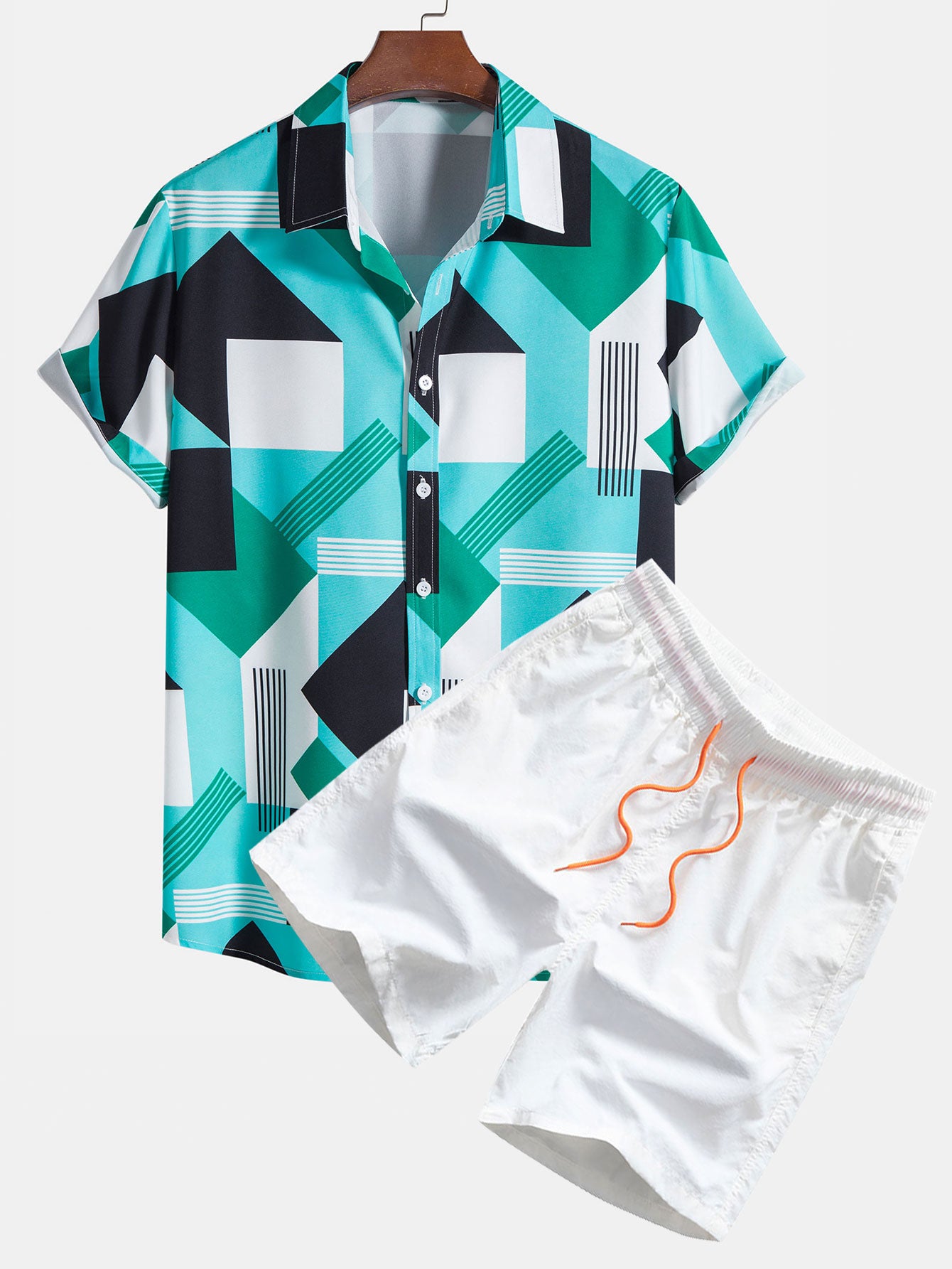 Color Block Stripe Print Shirt & Swim Shorts