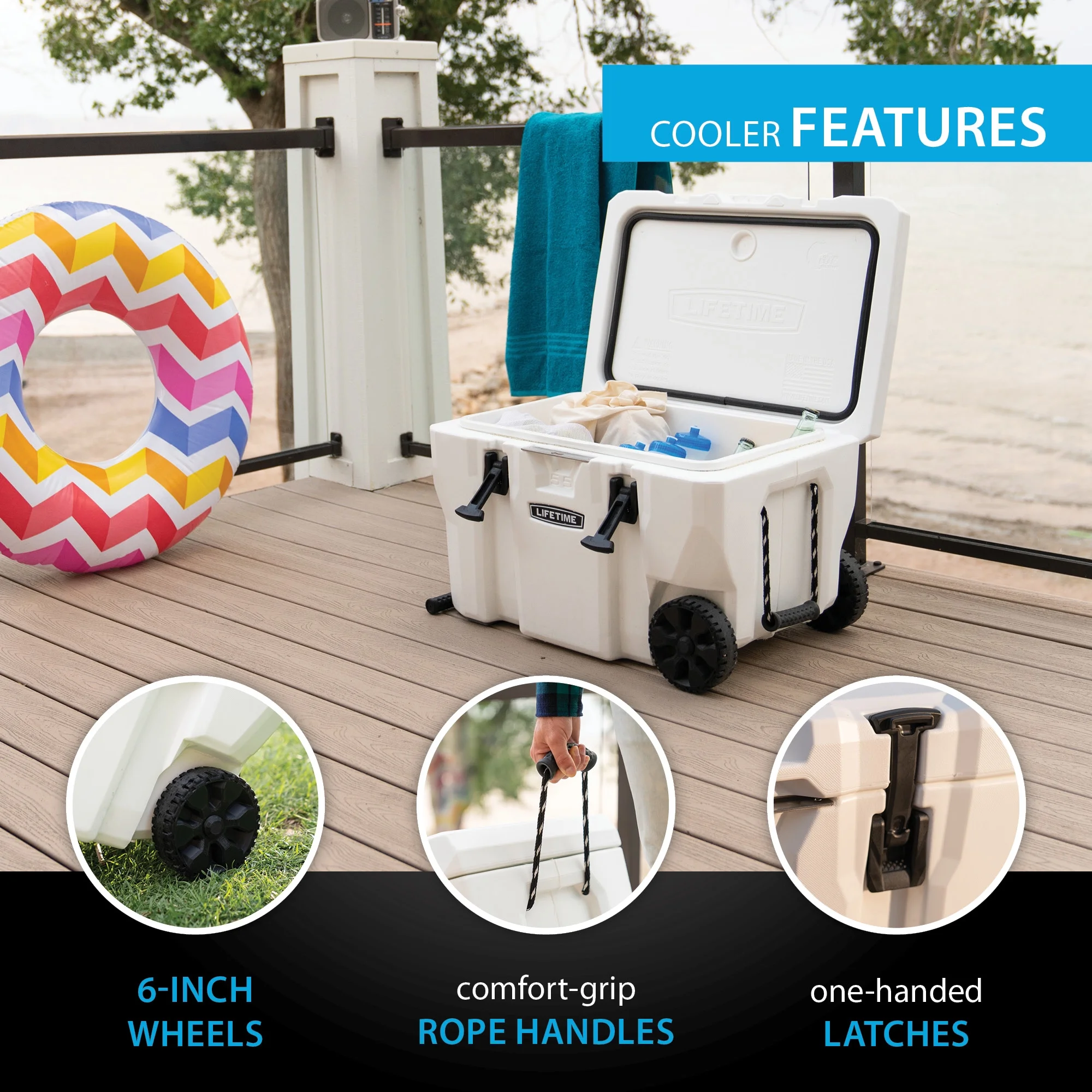 Lifetime 55 qt Bear-Resistant Camping Cooler Wheeled, Premium High Performance, Ice Retention, Hard Cooler, 60 Can Capacity, White (91072) - Image 6