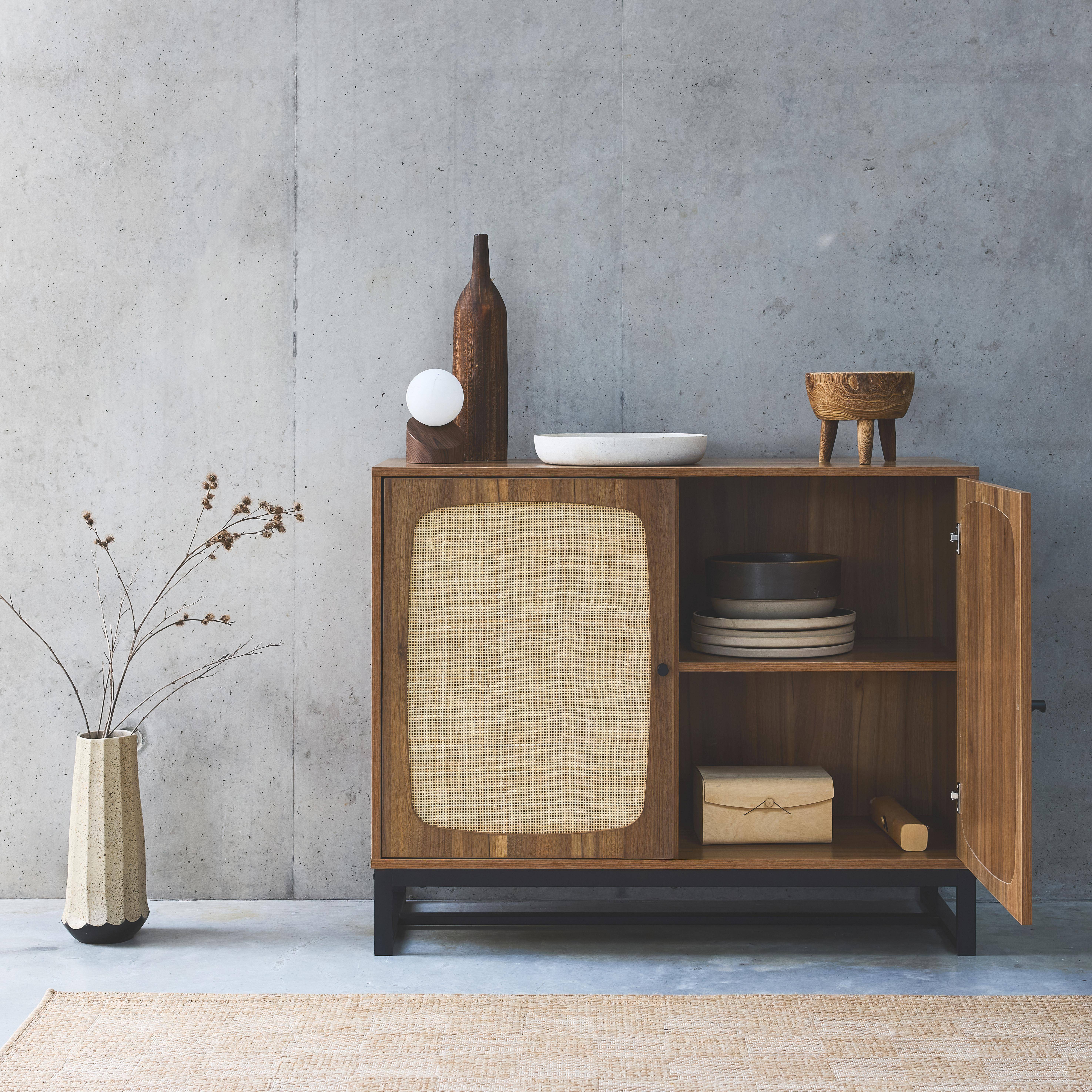 Retro - Aparador 2 puertas caña y madera, 100cm
